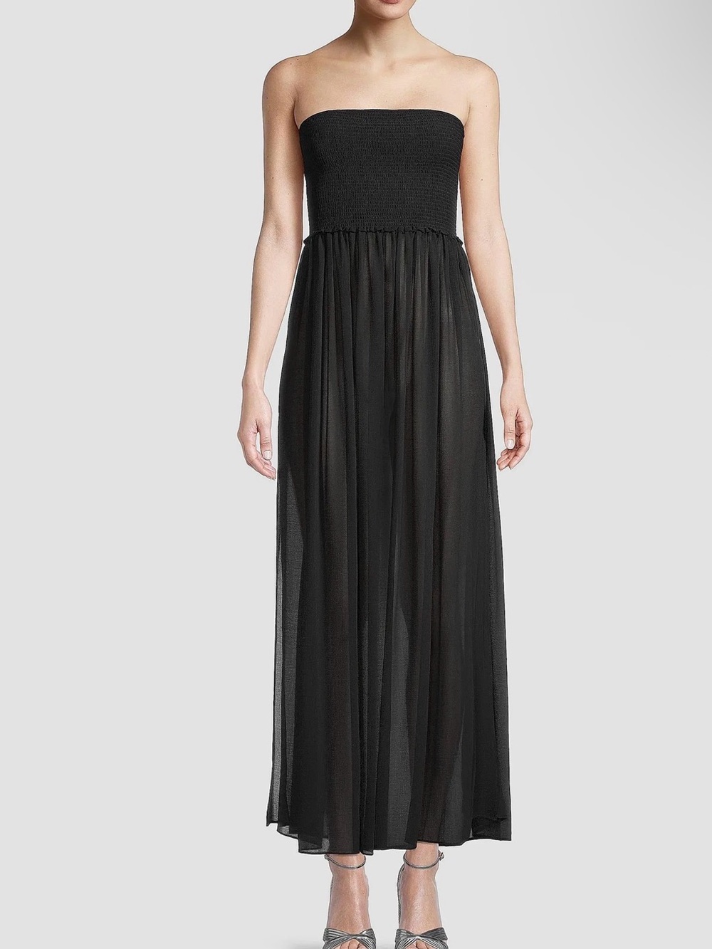 RAMY Brook Calista Strapless Georgette Beach Cover Up Black Maxi Dress NEW
